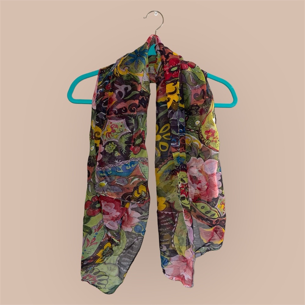 Colorful/Multicolor Sheer Floral Scarf - Handmade in India